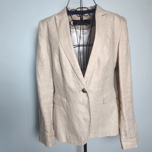 Zara Linen Blazer Tan Neutral Minimalist Lightweight Jacket Size L